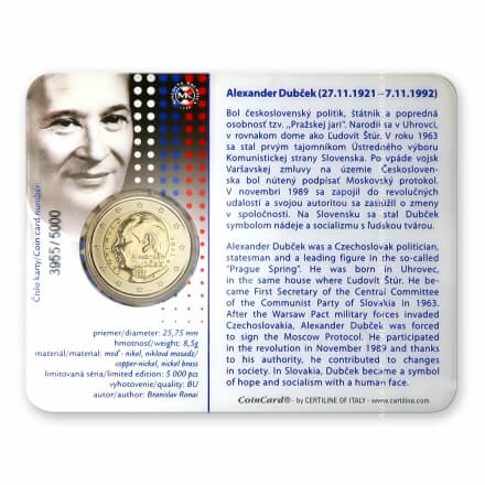 2 euro moneta • Slovakija 2021 • Alexander Dubček • BU