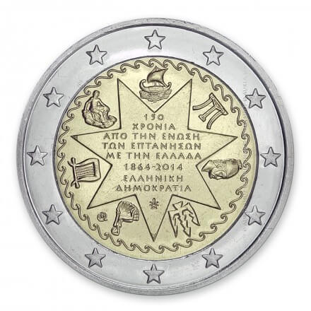 2 euro moneta • Graikija 2014 • Jonijos salų ir Graikijos sajungos 150-metis