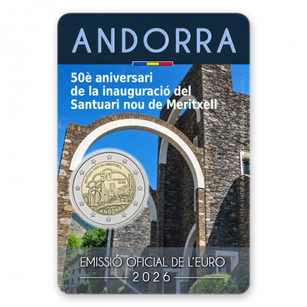 2 euro moneta • Andora 2026 • Naujoji Meritxell šventovė