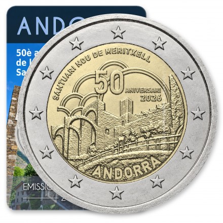 2 euro moneta • Andora 2026 • Naujoji Meritxell šventovė